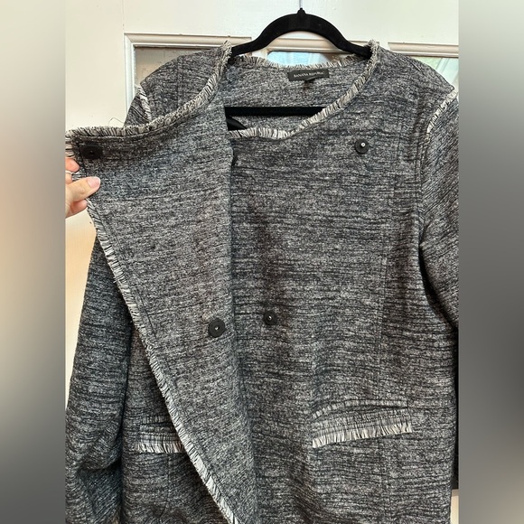 Banana Republic Grey Black Tweed Wool Snap Front Blazer Jacket Size XL - Picture 7 of 16